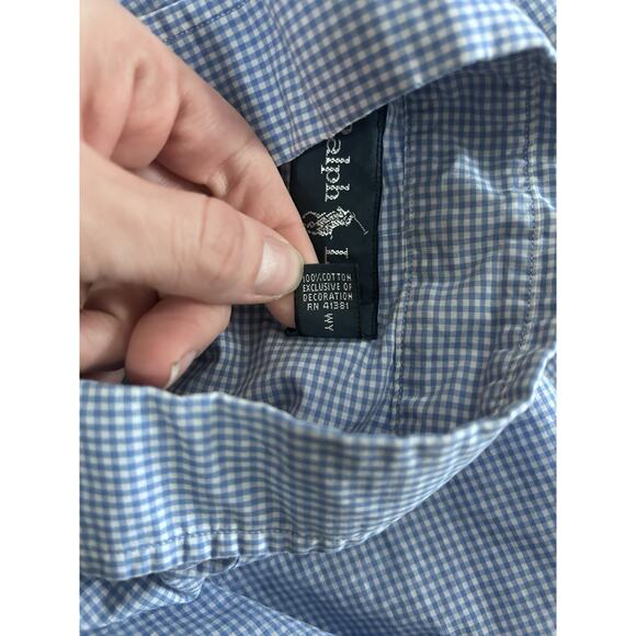 Ralph Lauren Long Sleeve Button Up Polo Shirt Blue Gingham Pink Pony Logo Size L - Picture 7 of 7